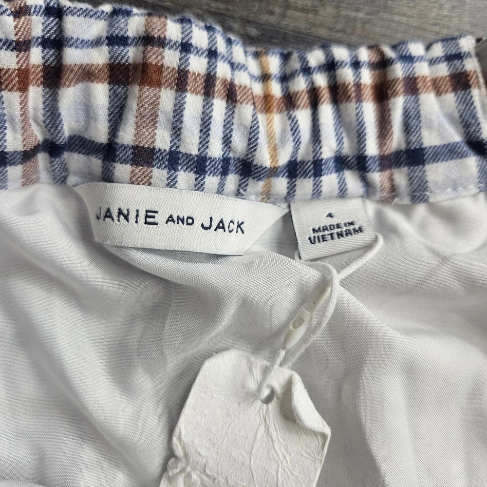 Janie And Jack Plaid Skirt Size 4 Navy Blue & Brown Plaid Adjustable Waist